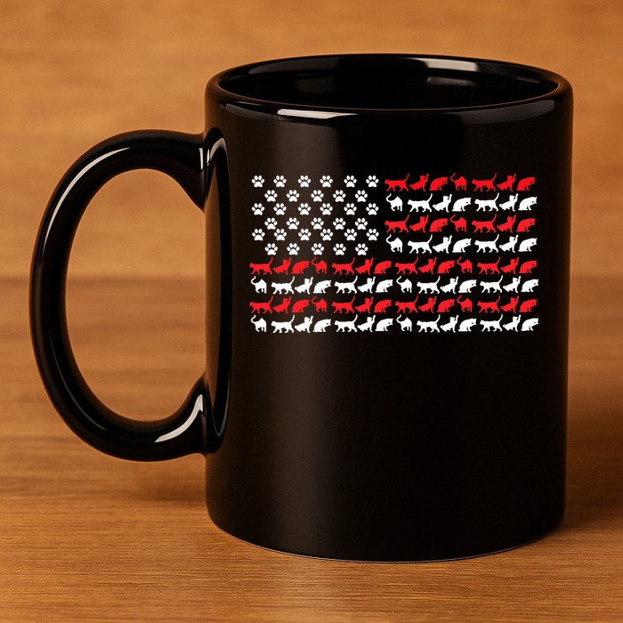 Cat American Flag USA Paws Patriotic 11oz C Handle Ceramic Mug