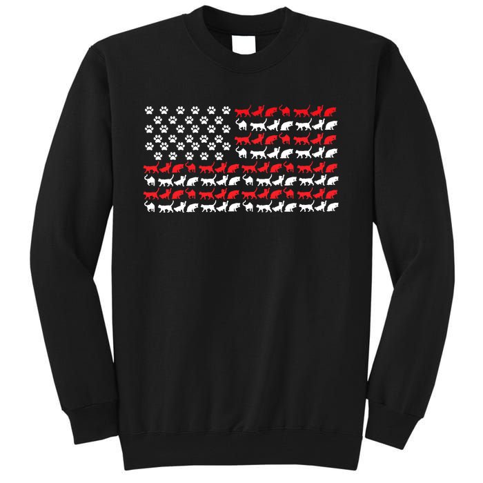 Cat American Flag USA Paws Patriotic Tall Sweatshirt