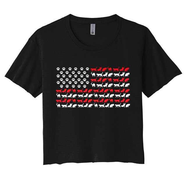 Cat American Flag USA Paws Patriotic Crop Top