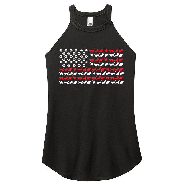 Cat American Flag USA Paws Patriotic Women's Perfect Tri Rocker Tank