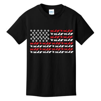 Cat American Flag USA Paws Patriotic Kids T-Shirt