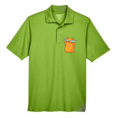 Cute And Funny Ginger Cat Has Fish Eyes Kitty Kitten Joke Men's Origin Performance Pique Polo