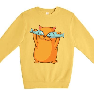 Cute And Funny Ginger Cat Has Fish Eyes Kitty Kitten Joke Premium Crewneck Sweatshirt