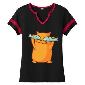 Cute And Funny Ginger Cat Has Fish Eyes Kitty Kitten Joke Ladies Halftime Notch Neck Tee