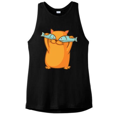 Cute And Funny Ginger Cat Has Fish Eyes Kitty Kitten Joke Ladies PosiCharge Tri-Blend Wicking Tank