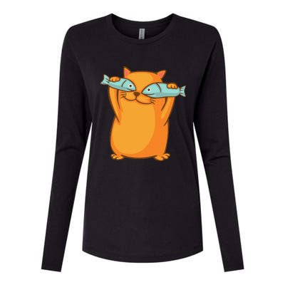 Cute And Funny Ginger Cat Has Fish Eyes Kitty Kitten Joke Womens Cotton Relaxed Long Sleeve T-Shirt