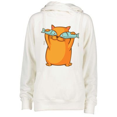 Cute And Funny Ginger Cat Has Fish Eyes Kitty Kitten Joke Womens Funnel Neck Pullover Hood