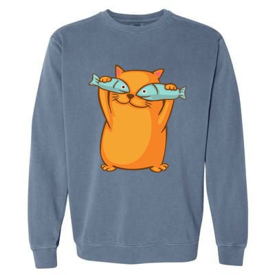 Cute And Funny Ginger Cat Has Fish Eyes Kitty Kitten Joke Garment-Dyed Sweatshirt