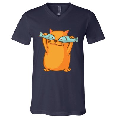 Cute And Funny Ginger Cat Has Fish Eyes Kitty Kitten Joke V-Neck T-Shirt