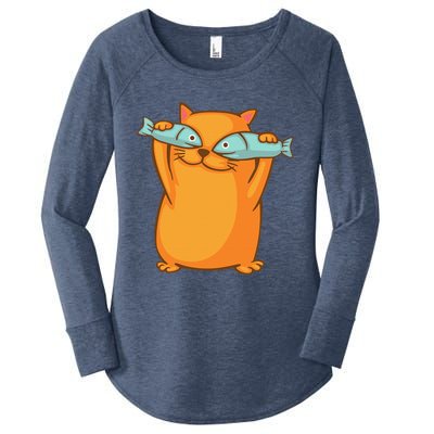 Cute And Funny Ginger Cat Has Fish Eyes Kitty Kitten Joke Women's Perfect Tri Tunic Long Sleeve Shirt