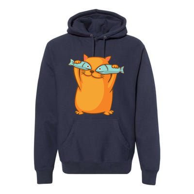 Cute And Funny Ginger Cat Has Fish Eyes Kitty Kitten Joke Premium Hoodie