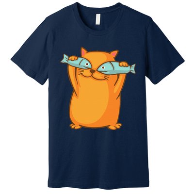 Cute And Funny Ginger Cat Has Fish Eyes Kitty Kitten Joke Premium T-Shirt