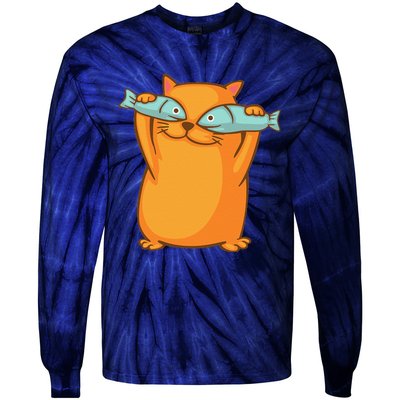 Cute And Funny Ginger Cat Has Fish Eyes Kitty Kitten Joke Tie-Dye Long Sleeve Shirt