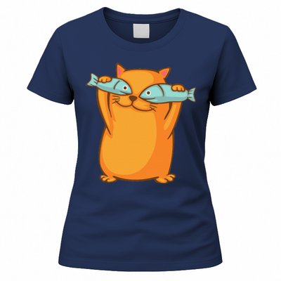 Cute And Funny Ginger Cat Has Fish Eyes Kitty Kitten Joke Women's T-Shirt