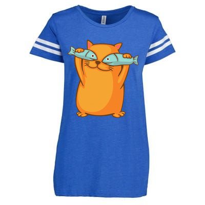 Cute And Funny Ginger Cat Has Fish Eyes Kitty Kitten Joke Enza Ladies Jersey Football T-Shirt