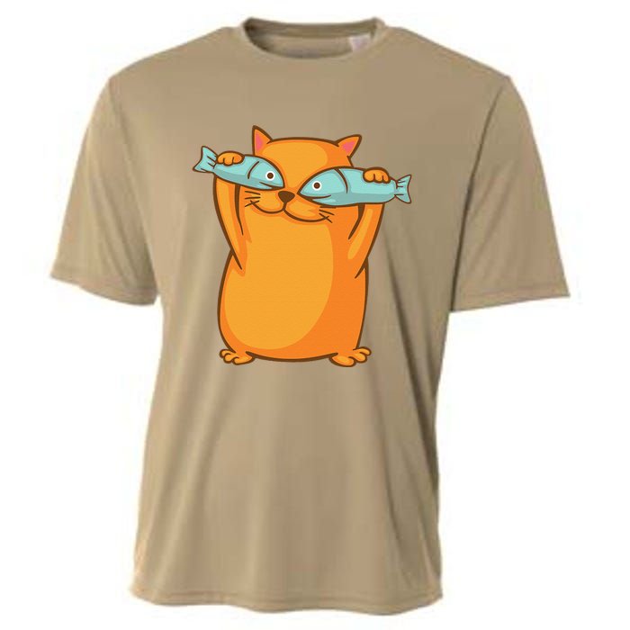 Cute And Funny Ginger Cat Has Fish Eyes Kitty Kitten Joke Cooling Performance Crew T-Shirt