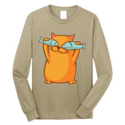 Cute And Funny Ginger Cat Has Fish Eyes Kitty Kitten Joke Long Sleeve Shirt