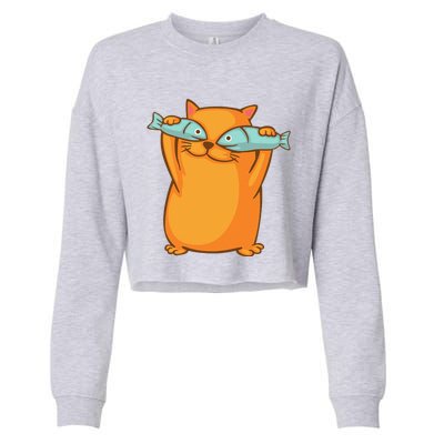 Cute And Funny Ginger Cat Has Fish Eyes Kitty Kitten Joke Cropped Pullover Crew