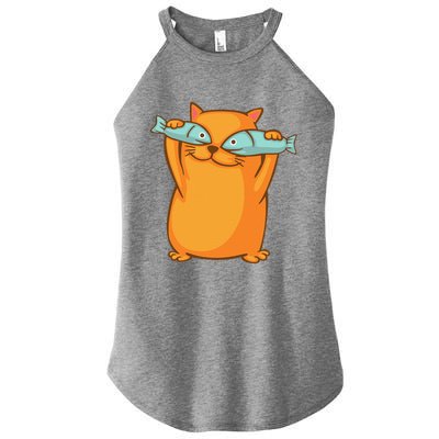 Cute And Funny Ginger Cat Has Fish Eyes Kitty Kitten Joke Women's Perfect Tri Rocker Tank