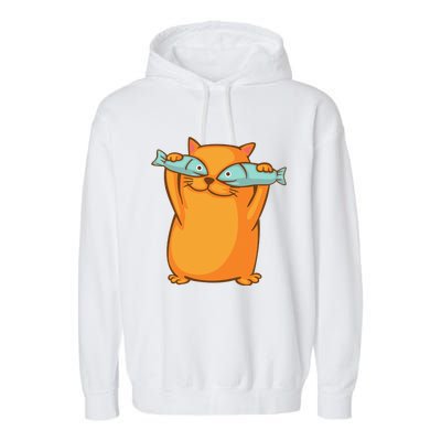 Cute And Funny Ginger Cat Has Fish Eyes Kitty Kitten Joke Garment-Dyed Fleece Hoodie