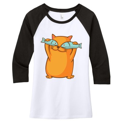 Cute And Funny Ginger Cat Has Fish Eyes Kitty Kitten Joke Women's Tri-Blend 3/4-Sleeve Raglan Shirt