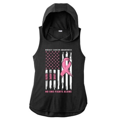 Cool American Flag Breast Cancer Awareness Ladies PosiCharge Tri-Blend Wicking Draft Hoodie Tank