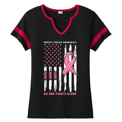 Cool American Flag Breast Cancer Awareness Ladies Halftime Notch Neck Tee