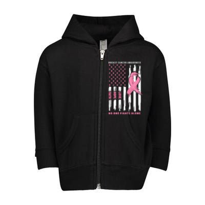 Cool American Flag Breast Cancer Awareness Toddler Zip Fleece Hoodie