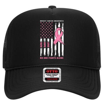 Cool American Flag Breast Cancer Awareness High Crown Mesh Back Trucker Hat