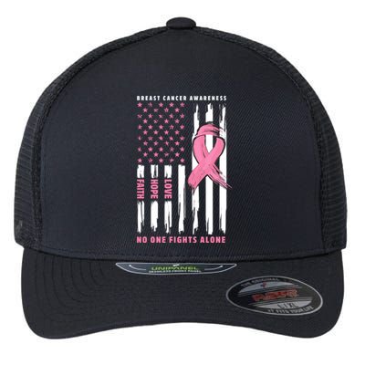 Cool American Flag Breast Cancer Awareness Flexfit Unipanel Trucker Cap