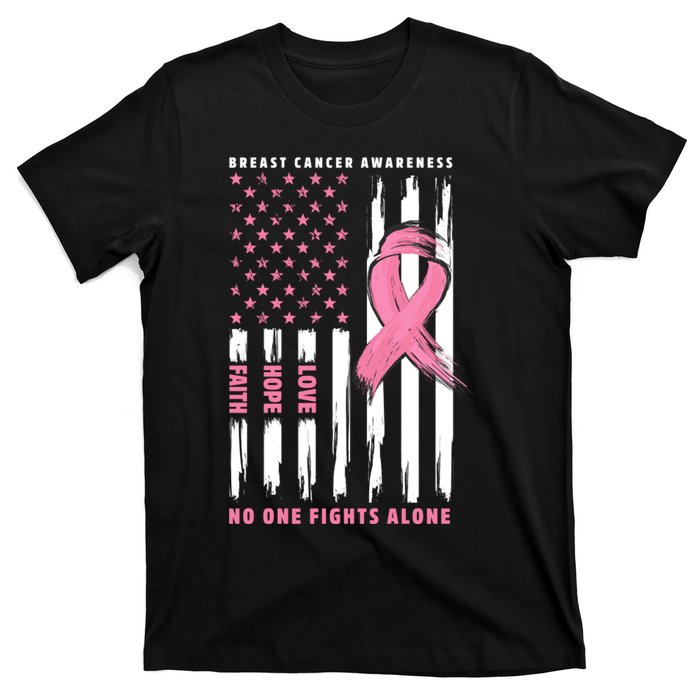 Cool American Flag Breast Cancer Awareness T-Shirt