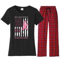 Cool American Flag Breast Cancer Awareness Women's Flannel Pajama Set