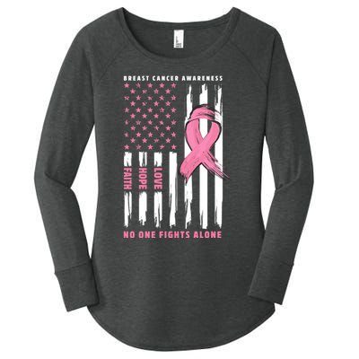 Cool American Flag Breast Cancer Awareness Women's Perfect Tri Tunic Long Sleeve Shirt