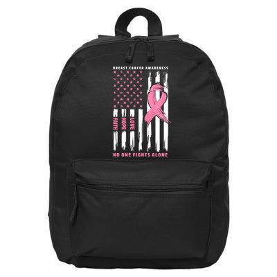 Cool American Flag Breast Cancer Awareness 16 in Basic Backpack