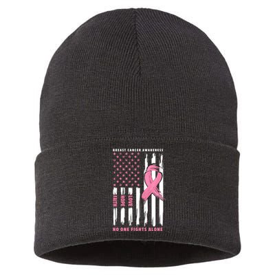 Cool American Flag Breast Cancer Awareness Sustainable Knit Beanie