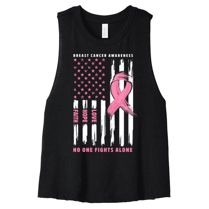 Cool American Flag Breast Cancer Awareness Women's Racerback Cropped Tank