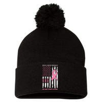 Cool American Flag Breast Cancer Awareness Pom Pom 12in Knit Beanie