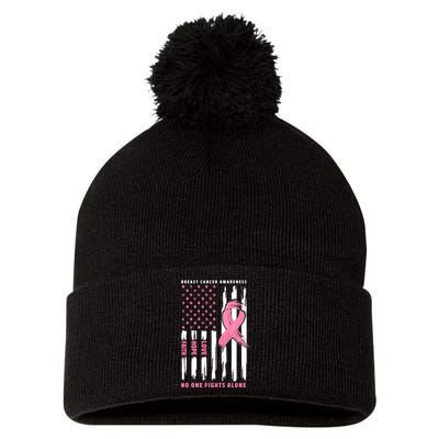 Cool American Flag Breast Cancer Awareness Pom Pom 12in Knit Beanie