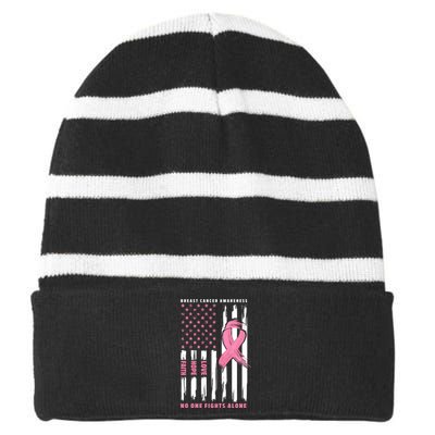 Cool American Flag Breast Cancer Awareness Striped Beanie with Solid Band