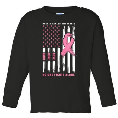 Cool American Flag Breast Cancer Awareness Toddler Long Sleeve Shirt