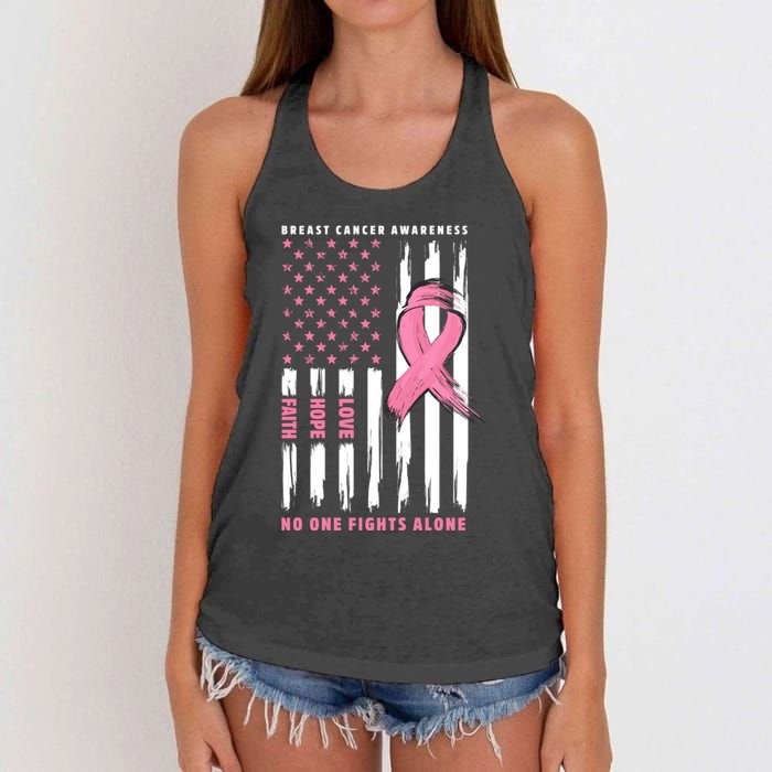 Cool American Flag Breast Cancer Awareness Women's Knotted Racerback Tank