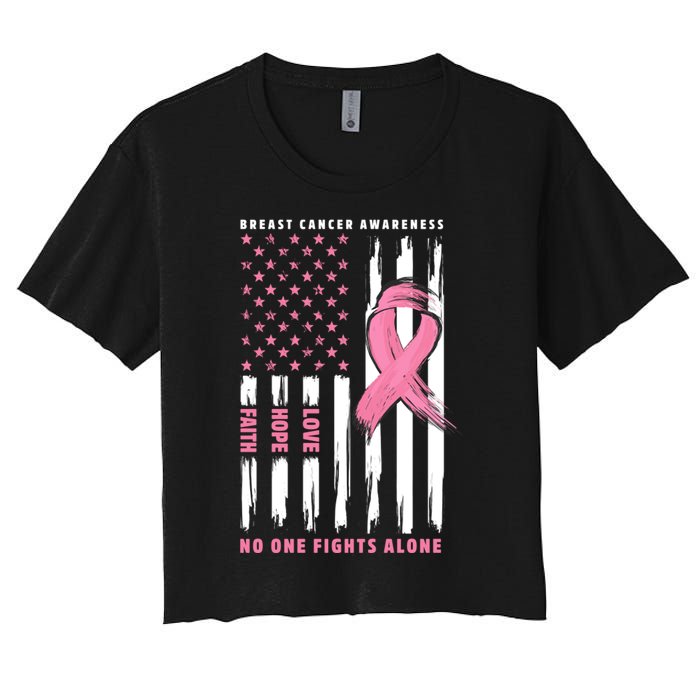 Cool American Flag Breast Cancer Awareness Women's Crop Top Tee