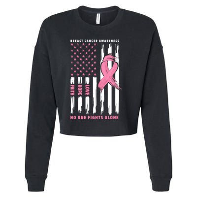 Cool American Flag Breast Cancer Awareness Cropped Pullover Crew