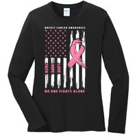 Cool American Flag Breast Cancer Awareness Ladies Long Sleeve Shirt