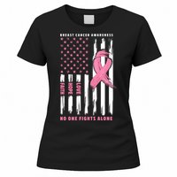 Cool American Flag Breast Cancer Awareness Women's T-Shirt