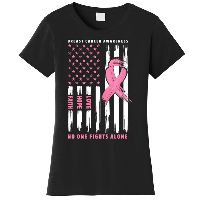 Cool American Flag Breast Cancer Awareness Women's T-Shirt