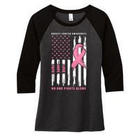 Cool American Flag Breast Cancer Awareness Women's Tri-Blend 3/4-Sleeve Raglan Shirt