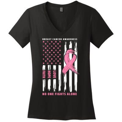 Cool American Flag Breast Cancer Awareness Women's V-Neck T-Shirt