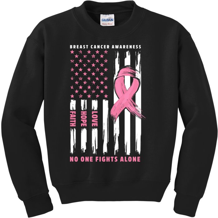 Cool American Flag Breast Cancer Awareness Kids Sweatshirt