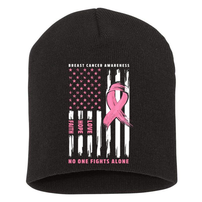 Cool American Flag Breast Cancer Awareness Short Acrylic Beanie